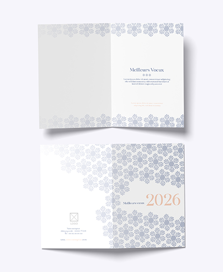 Carte de vœux pour entreprise avec flocons, design épuré et moderne
